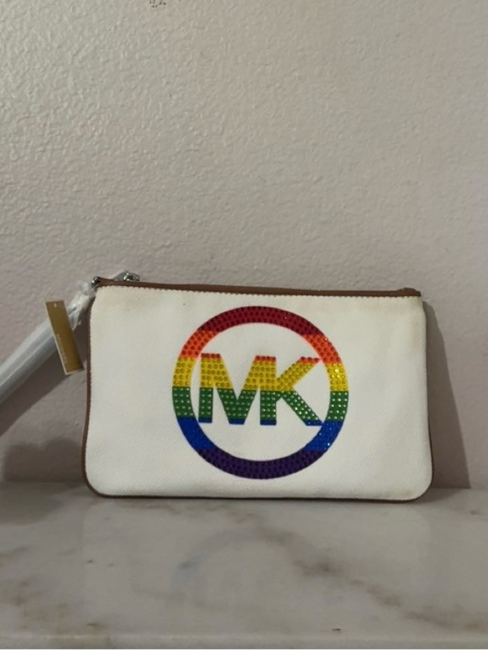 Michaels White Wristlet with Rainbow MK Logo - Picture 2 of 12
